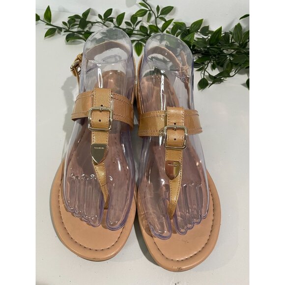 Coach Womens Tan Leather Thong Sandals With Buckle Detail 7B - Picture 16 of 16